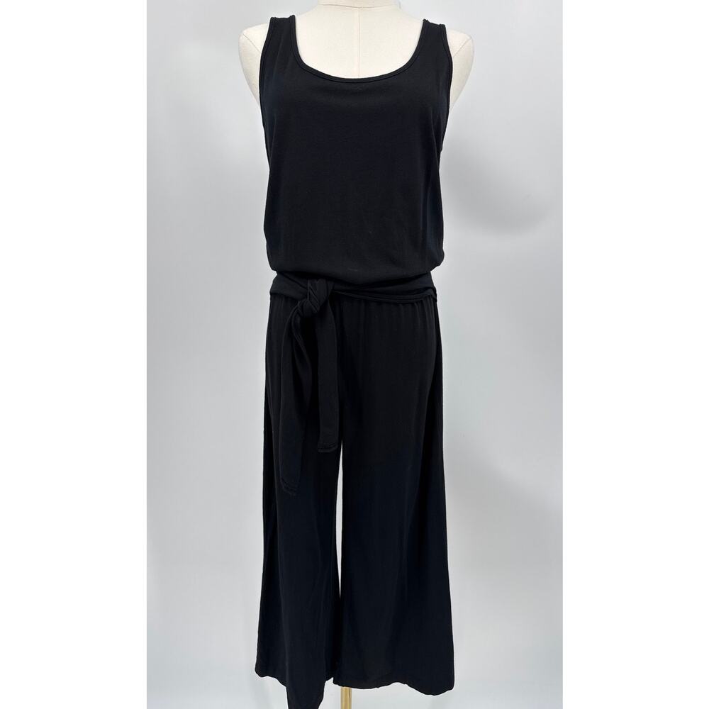 Michael Stars Jane Black Sleeveless V Neck Belted Cropped Wide Leg Jumpsuit XS